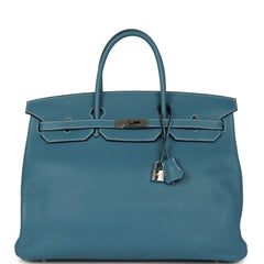 Pre-owned Hermes Birkin 40 Blue Jean Togo Palladium Hardware