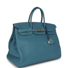 Pre-owned Hermes Birkin 40 Blue Jean Togo Palladium Hardware