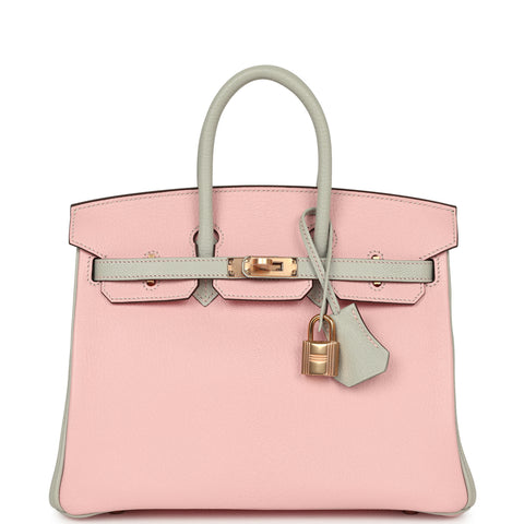 Hermes Special Order (HSS) Birkin 25 Rose Sakura, Gris Perle Chevre Mysore Rose Gold Hardware