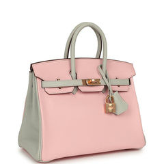 Hermes Special Order (HSS) Birkin 25 Rose Sakura, Gris Perle Chevre Mysore Rose Gold Hardware