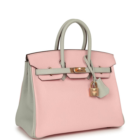 Hermes Special Order (HSS) Birkin 25 Rose Sakura, Gris Perle Chevre Mysore Rose Gold Hardware