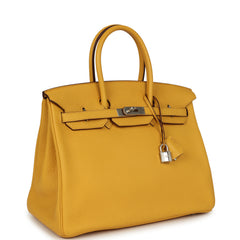 Pre-owned Hermes Birkin 35 Jaune Ambre Togo Palladium Hardware
