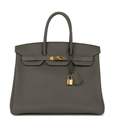 Pre-owned Hermes Birkin 35 Gris Meyer Togo Palladium Hardware