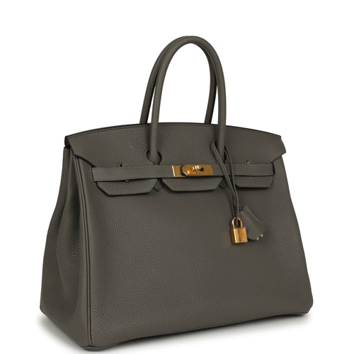 Pre-owned Hermes Birkin 35 Gris Meyer Togo Palladium Hardware