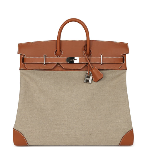 Pre-owned Hermes Birkin HAC 50 Gold Evercolor, Toile De Camp Palladium Hardware