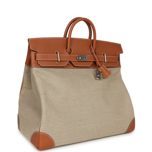 Pre-owned Hermes Birkin HAC 50 Gold Evercolor, Toile De Camp Palladium Hardware