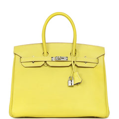 Pre-owned Hermes Birkin 35 Lime Candy Epsom Palladium Hardware