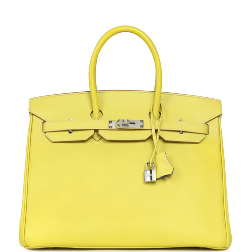 Pre-owned Hermes Birkin 35 Lime Candy Epsom Palladium Hardware