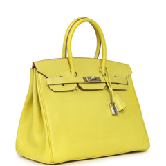 Pre-owned Hermes Birkin 35 Lime Candy Epsom Palladium Hardware
