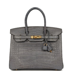Hermes Birkin 30 Gris Paris Matte Alligator Gold Hardware