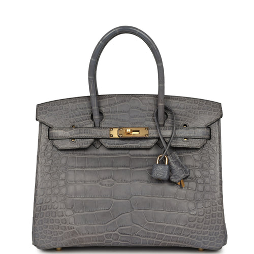 Hermes Birkin 30 Gris Paris Matte Alligator Gold Hardware