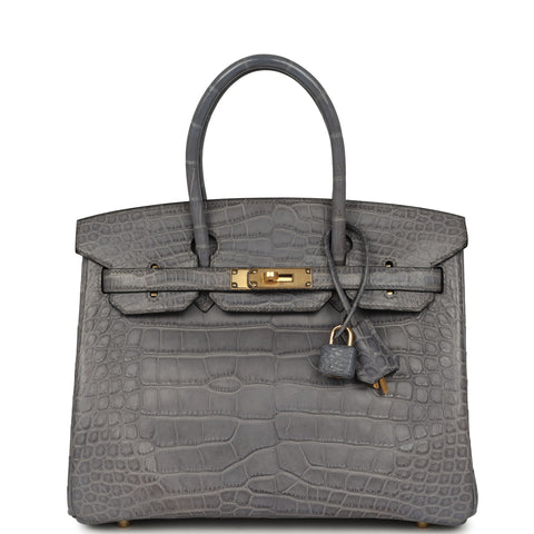 Hermes Birkin 30 Gris Paris Matte Alligator Gold Hardware