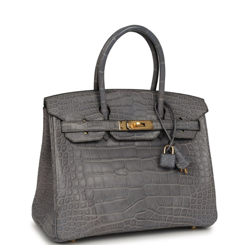 Hermes Birkin 30 Gris Paris Matte Alligator Gold Hardware