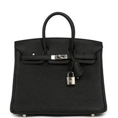 Pre-owned Hermes Birkin 25 Black Togo Palladium Hardware