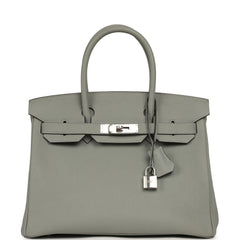 Pre-owned Hermes Birkin 30 Gris Mouette Togo Palladium Hardware