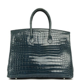 Pre-owned Hermes Birkin 35 Bleu Tempete Shiny Porosus Crocodile Palladium Hardware - Thumbnail View 4
