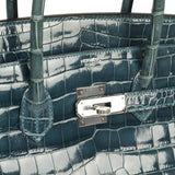 Pre-owned Hermes Birkin 35 Bleu Tempete Shiny Porosus Crocodile Palladium Hardware - Thumbnail View 7