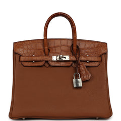 Pre-owned Hermes Birkin 25 Gold Togo, Matte Alligator Touch Palladium Hardware