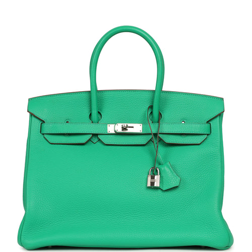 Pre-owned Hermes Birkin 35 Menthe Clemence Palladium Hardware