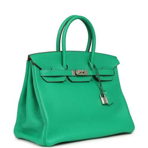 Pre-owned Hermes Birkin 35 Menthe Clemence Palladium Hardware