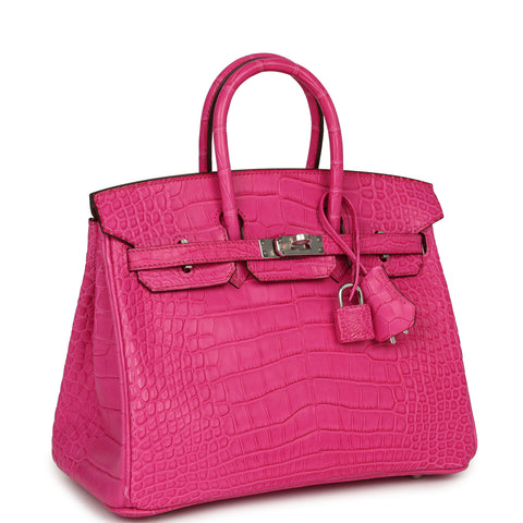 Hermes Birkin 25 Rose Shocking Matte Alligator Palladium Hardware