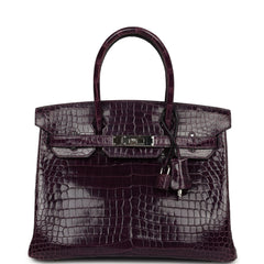 Pre-owned Hermes Birkin 30 Amethyst Shiny Porosus Crocodile Palladium Hardware