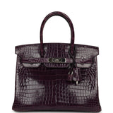 Pre-owned Hermes Birkin 30 Amethyst Shiny Porosus Crocodile Palladium Hardware - Thumbnail View 1