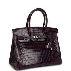 Pre-owned Hermes Birkin 30 Amethyst Shiny Porosus Crocodile Palladium Hardware