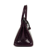 Pre-owned Hermes Birkin 30 Amethyst Shiny Porosus Crocodile Palladium Hardware - Thumbnail View 3