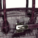 Pre-owned Hermes Birkin 30 Amethyst Shiny Porosus Crocodile Palladium Hardware - Thumbnail View 7