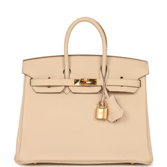 Pre-owned Hermes Birkin 25 Craie Togo Gold Hardware