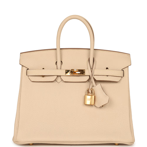 Pre-owned Hermes Birkin 25 Craie Togo Gold Hardware