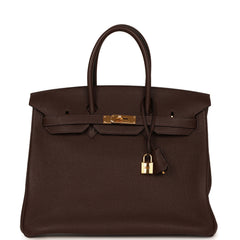 Pre-owned Hermes Birkin 35 Chocolate Togo Gold Hardware