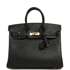 Hermes Birkin 25 Black Ostrich Gold Hardware