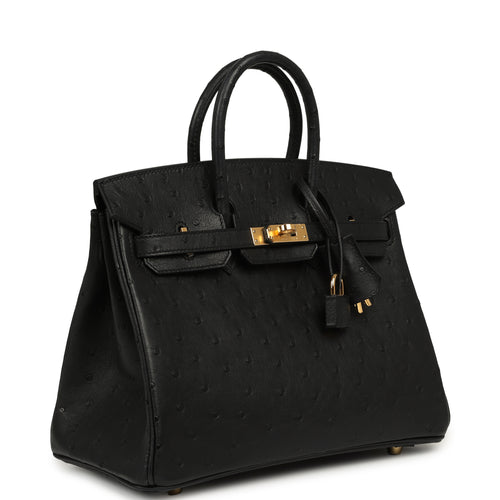 Hermes Birkin 25 Black Ostrich Gold Hardware