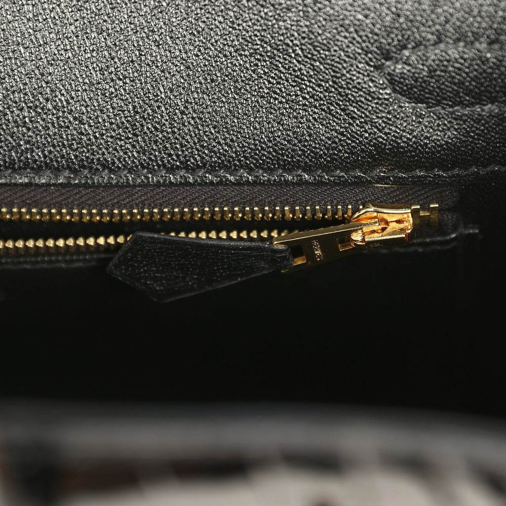 Hermes Birkin 25 Black Shiny Moreletii Crocodile Gold Hardware