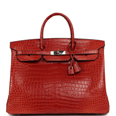 Pre-owned Hermes Birkin 40 Rouge H Matte Porosus Crocodile Palladium Hardware