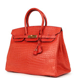 Pre-owned Hermes Birkin 35 Geranium Matte Porosus Crocodile Gold Hardware - Thumbnail View 5