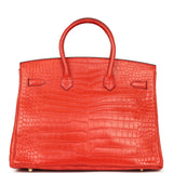 Pre-owned Hermes Birkin 35 Geranium Matte Porosus Crocodile Gold Hardware - Thumbnail View 4