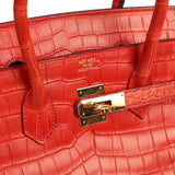 Pre-owned Hermes Birkin 35 Geranium Matte Porosus Crocodile Gold Hardware - Thumbnail View 7