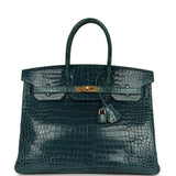 Pre-owned Hermes Birkin 35 Colvert Shiny Porosus Crocodile Gold Hardware - Thumbnail View 1