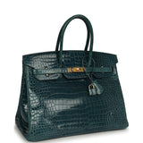 Pre-owned Hermes Birkin 35 Colvert Shiny Porosus Crocodile Gold Hardware - Thumbnail View 2