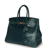 Pre-owned Hermes Birkin 35 Colvert Shiny Porosus Crocodile Gold Hardware - Thumbnail View 5
