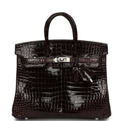 Hermes Birkin 25 Havane Shiny Porosus Crocodile Palladium Hardware