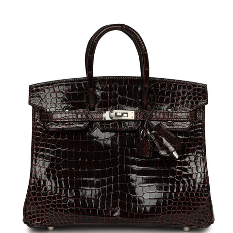 Hermes Birkin 25 Havane Shiny Porosus Crocodile Palladium Hardware