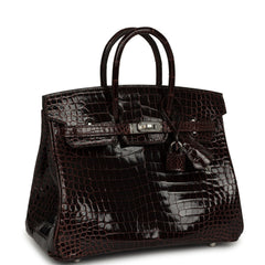 Hermes Birkin 25 Havane Shiny Porosus Crocodile Palladium Hardware