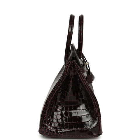 Hermes Birkin 25 Havane Shiny Porosus Crocodile Palladium Hardware