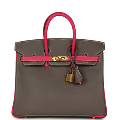 Hermes Special Order (HSS) Birkin 25 Etoupe, Rose Tyrien Epsom Gold Hardware