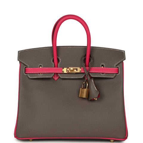 Hermes Special Order (HSS) Birkin 25 Etoupe, Rose Tyrien Epsom Gold Hardware