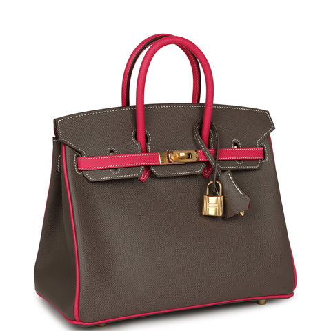 Hermes Special Order (HSS) Birkin 25 Etoupe, Rose Tyrien Epsom Gold Hardware